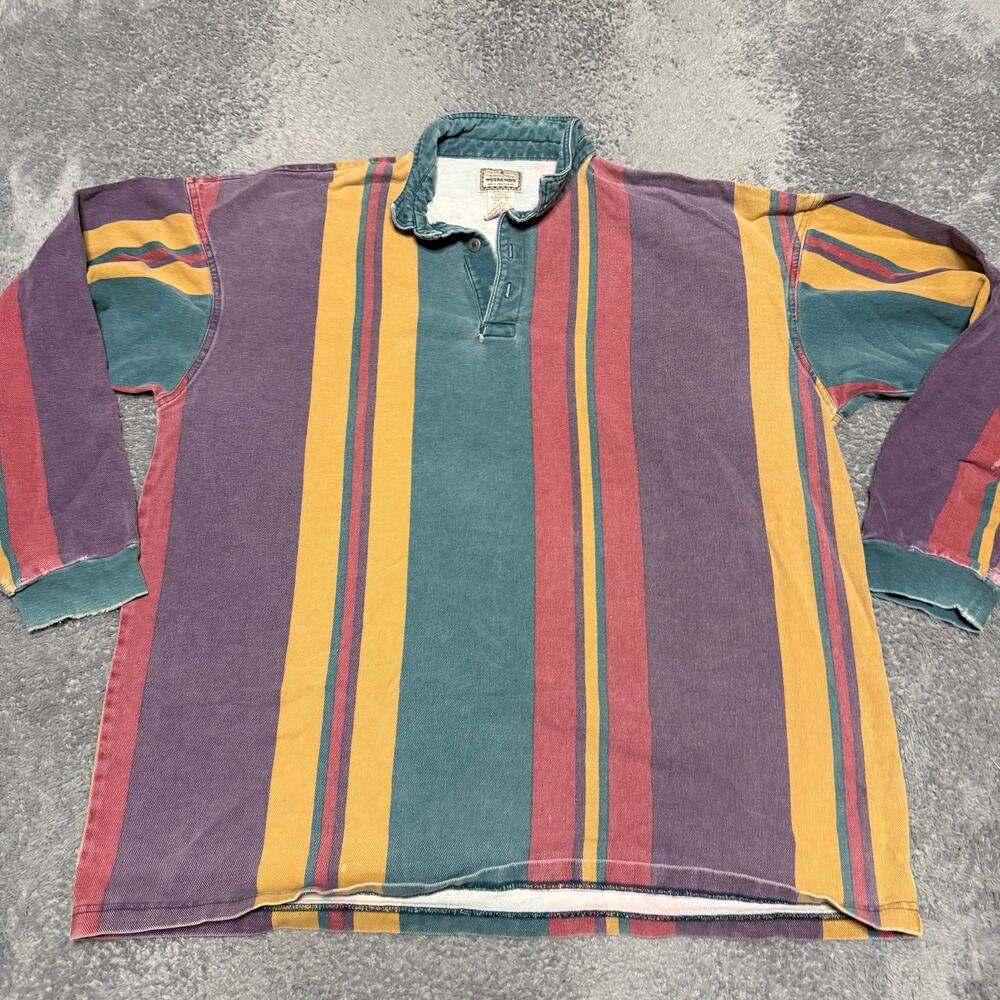 Weekends Vtg 1990s Mens XXL Striped Denim Pullover Collared Shirt Long Sleeve